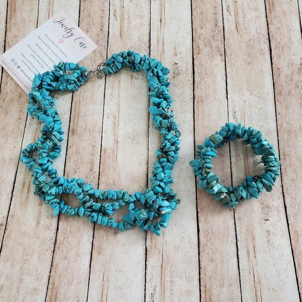 Turquoise Chip Necklace and Bracelet, Western Turquoise Jewelry Set